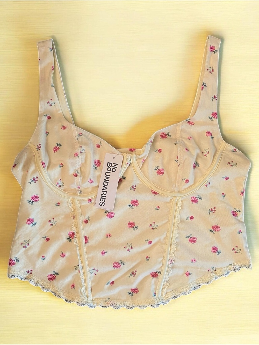 No Boundaries Cream Floral Longline Bralette